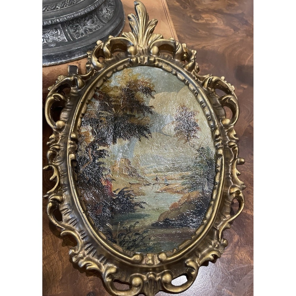 Vtg Ornate Hand Painted Oil by V. Guidotti Italian Florentine Landscape I - Picture 7 of 10
